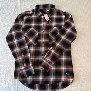 OAKLEY 90s Plaid LS Shirt Men's Size Small Grey/Black Checked Plaid NWT Flannel